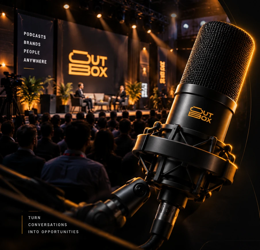 OUTBOX event production with premium podcast microphone